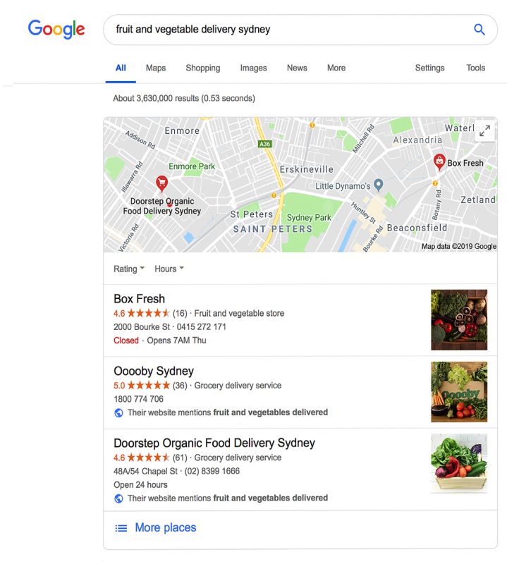 Google My Business page Listing