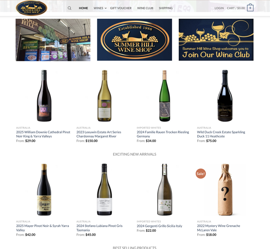 Summer Hill Wine Shop website, seo for woocommerce online wine store in Australia